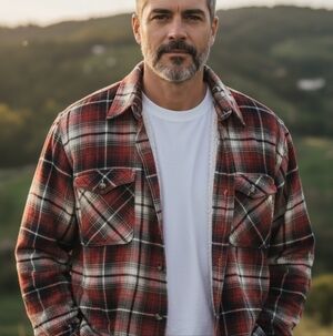 Sports Afield 80s Red White Plaid Flannel Faux Sherpa Shacket Quilted Jacket L